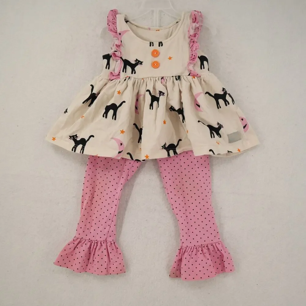 Eleanor Rose Girl's Size 3 Back Cat Halloween 2 Piece Outfit Ruffles Pants & Top